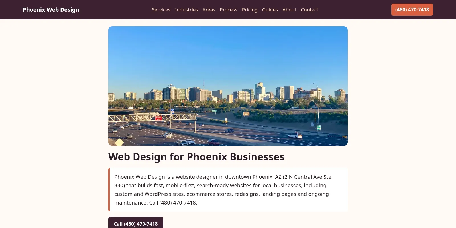 Illustrated browser window over a stylized Sonoran Desert landscape